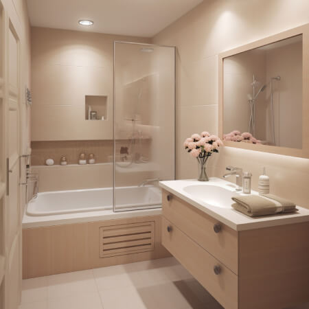 Bathtub screen in a bright bathroom