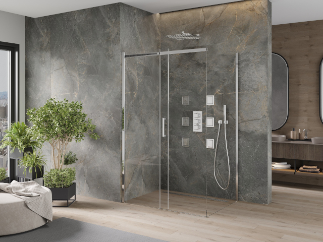 Däischter Marmerfliesen an der Buedzëmmer