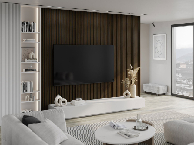 Wenge Mauerlamellen am Salon