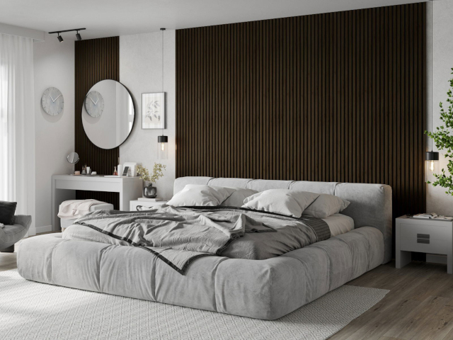 Wenge Lamellen am Schlofzëmmer