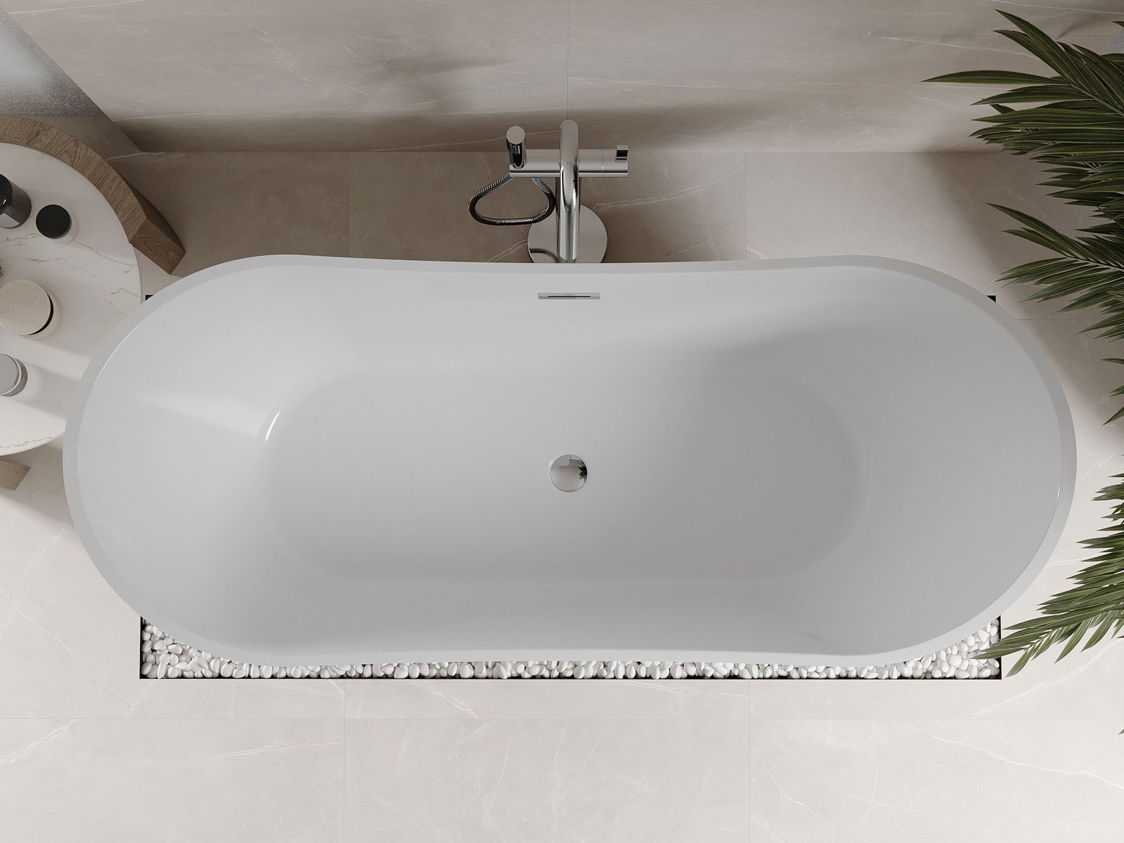 Carreaux beiges dans la salle de bain avec baignoire Mexen