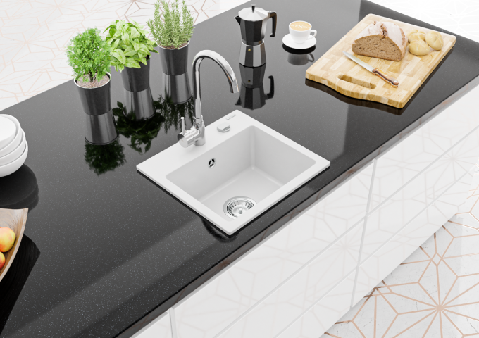 Éviers en granit avec robinet à bec extractible