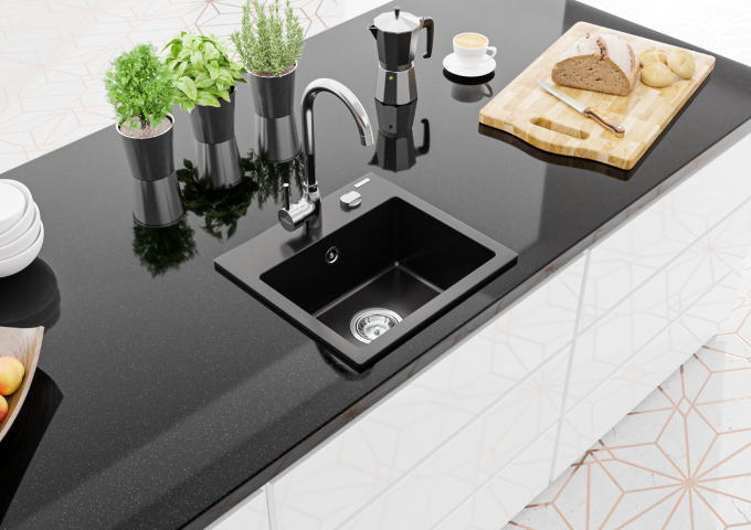 Éviers en granit avec robinet et siphon une cuve