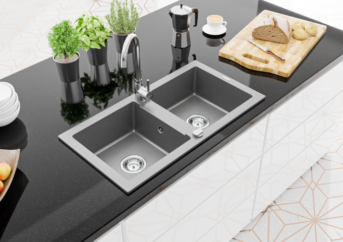 Éviers en granit avec robinet double