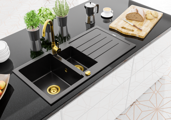 Éviers en granit avec robinet à bec extractible