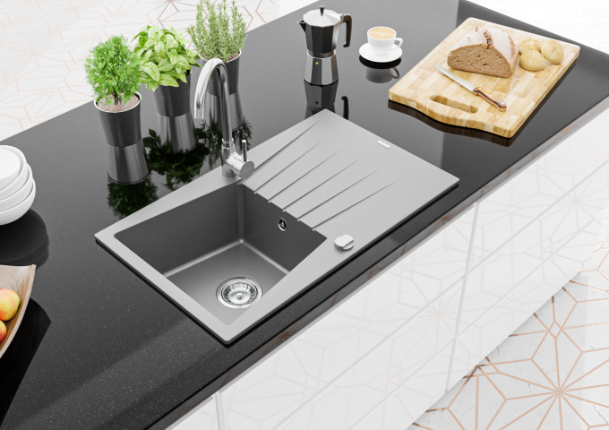 Éviers en granit avec robinet et siphon une cuve