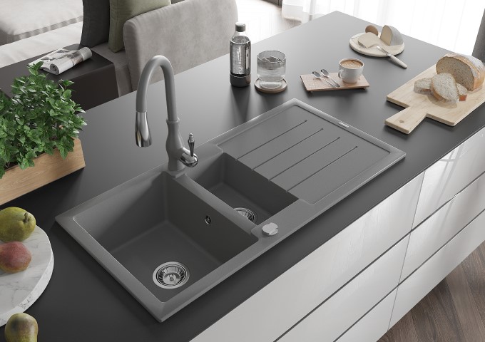 Robinets de cuisine gris avec douchette rétractable
