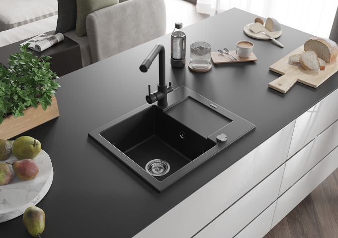 Black Single Bowl Granite Sinks with Drainer