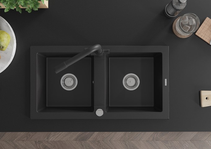 Schwarze Granit-Doppelspülen