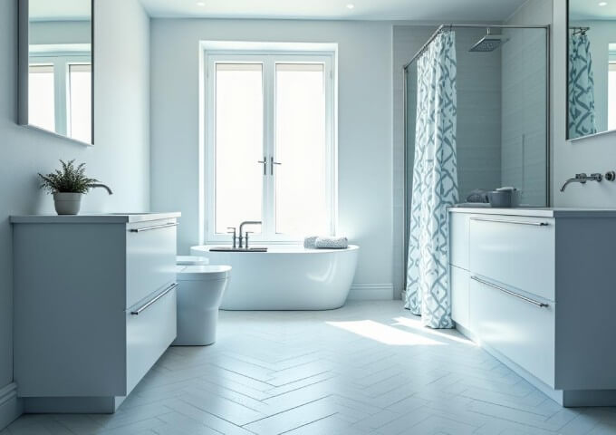 Panneaux vinyle chevron dans la salle de bain