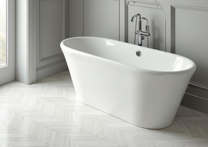 Panneaux vinyle gris en chevron dans la salle de bain