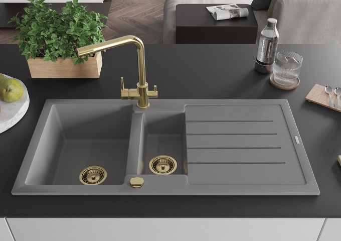 Granite sinks with tap 1.5 bowls with drainer