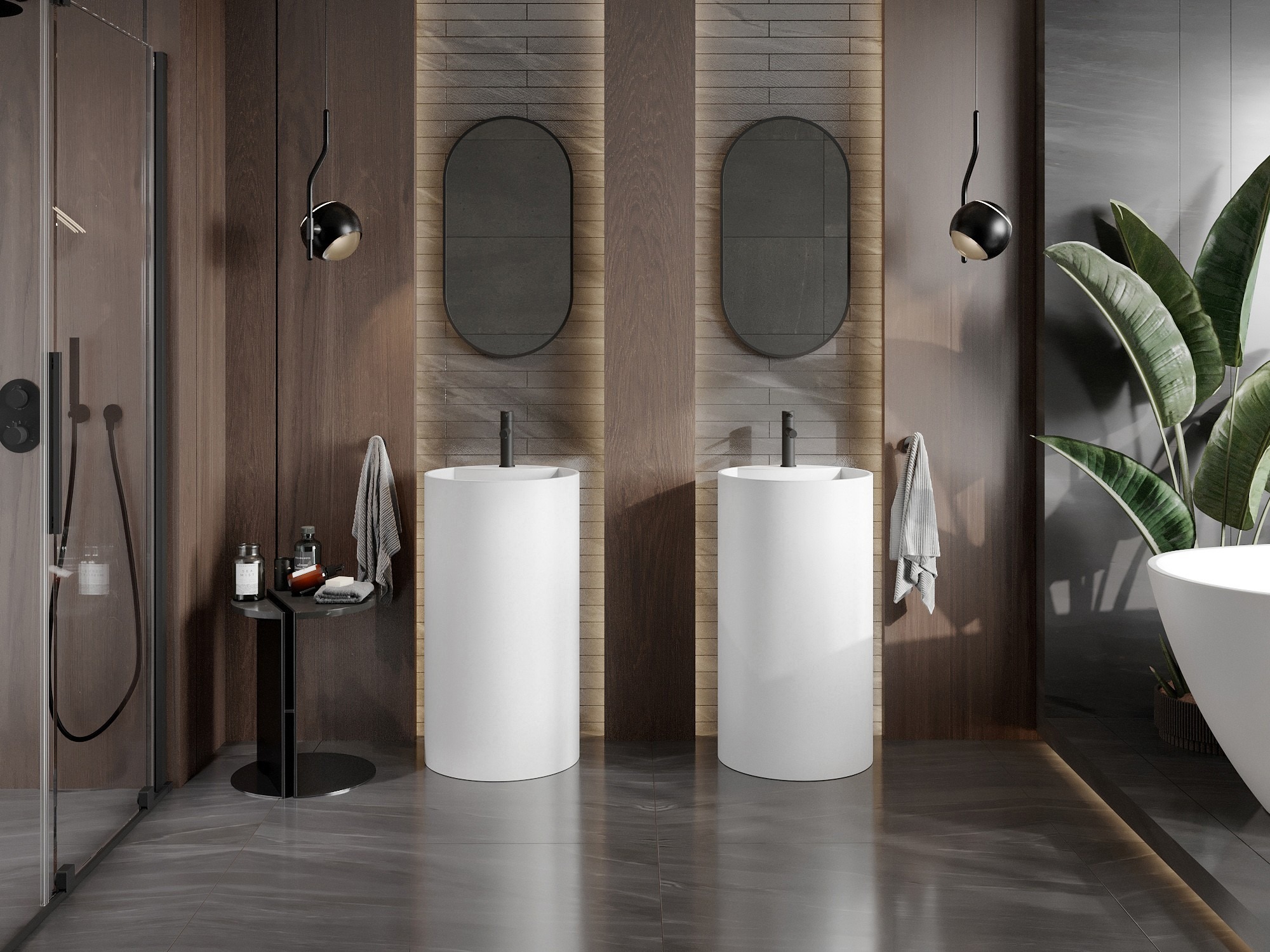 Accessoires en bois dans la salle de bain de style boho