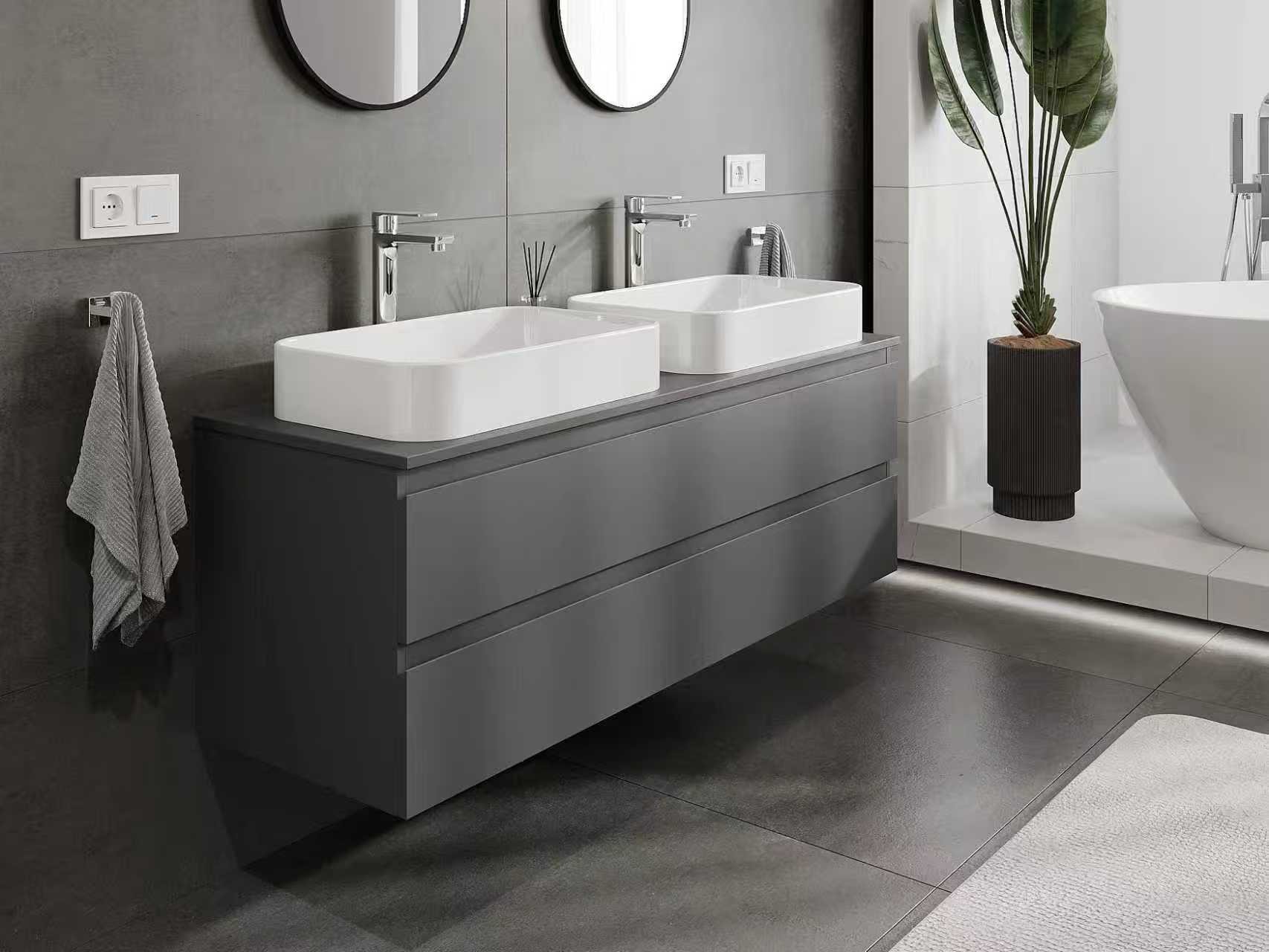 Anthrazitfarbenen Buedzëmmer Schaf mat zwou Oflaf