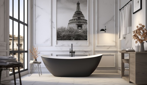 Salle de bains de style new-yorkais — élégance, symétrie et détails intemporels