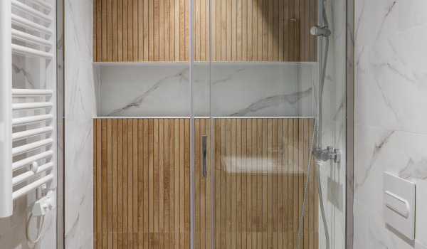 Ënnerstëtztem Duschsystem an enger klenger Buedzëmmer