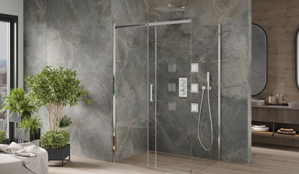 Cabine de douche minimaliste en pierre