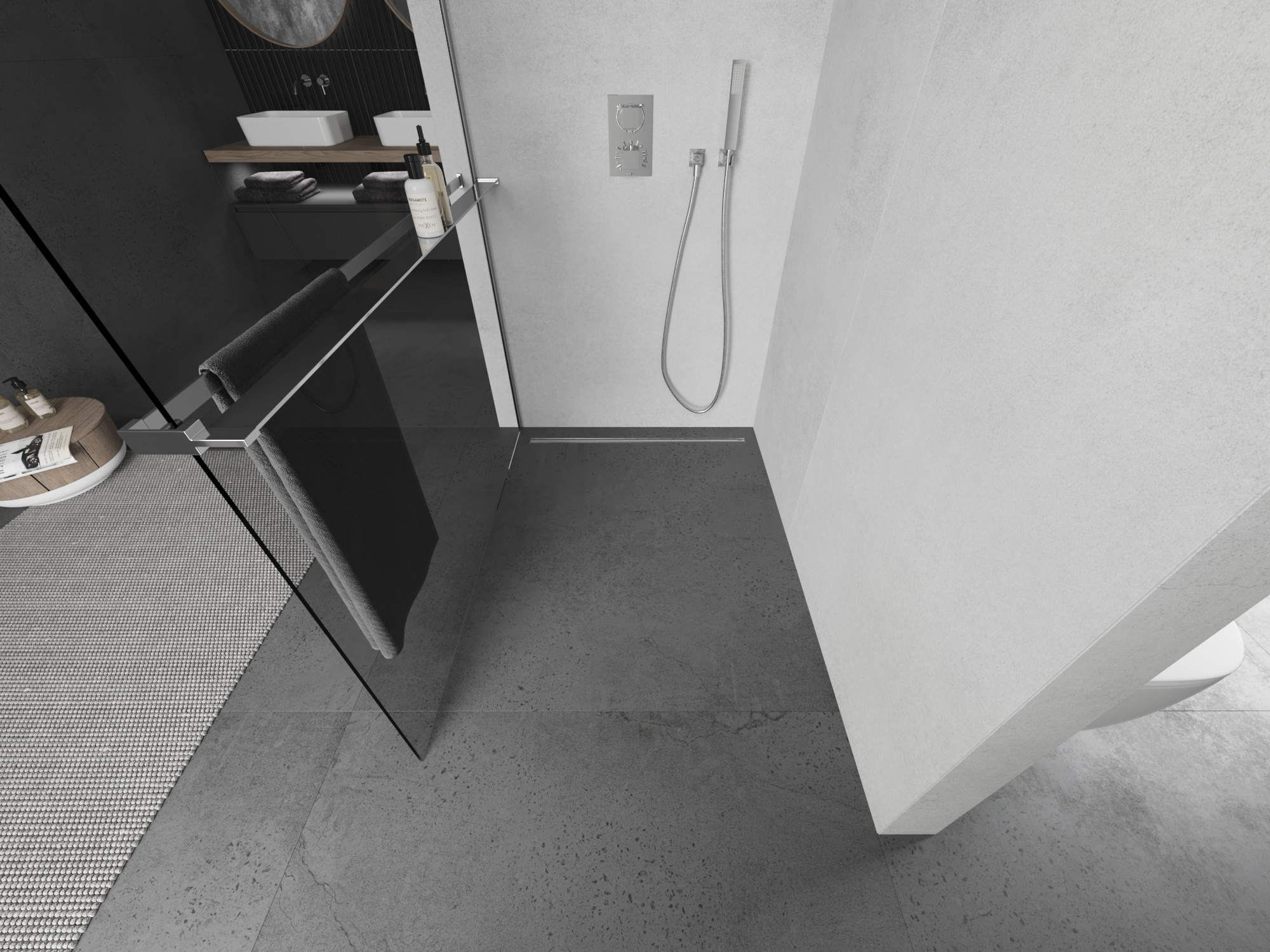 Panneau de douche avec étagère dans un style moderne