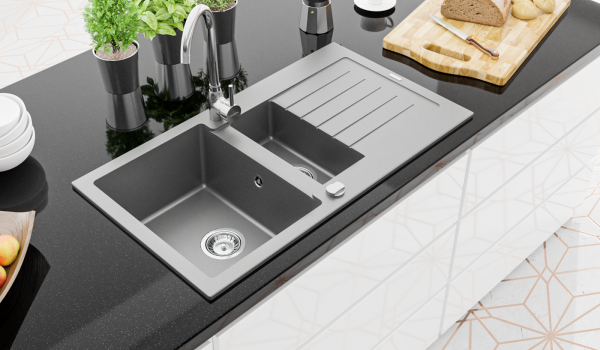 Blanc, noir, gris dans une cuisine moderne