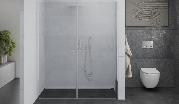 Portes de douche doubles dans une salle de bain minimaliste