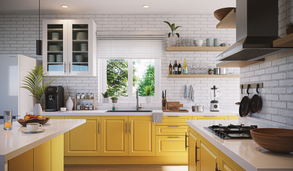 Mur en brique dans la cuisine