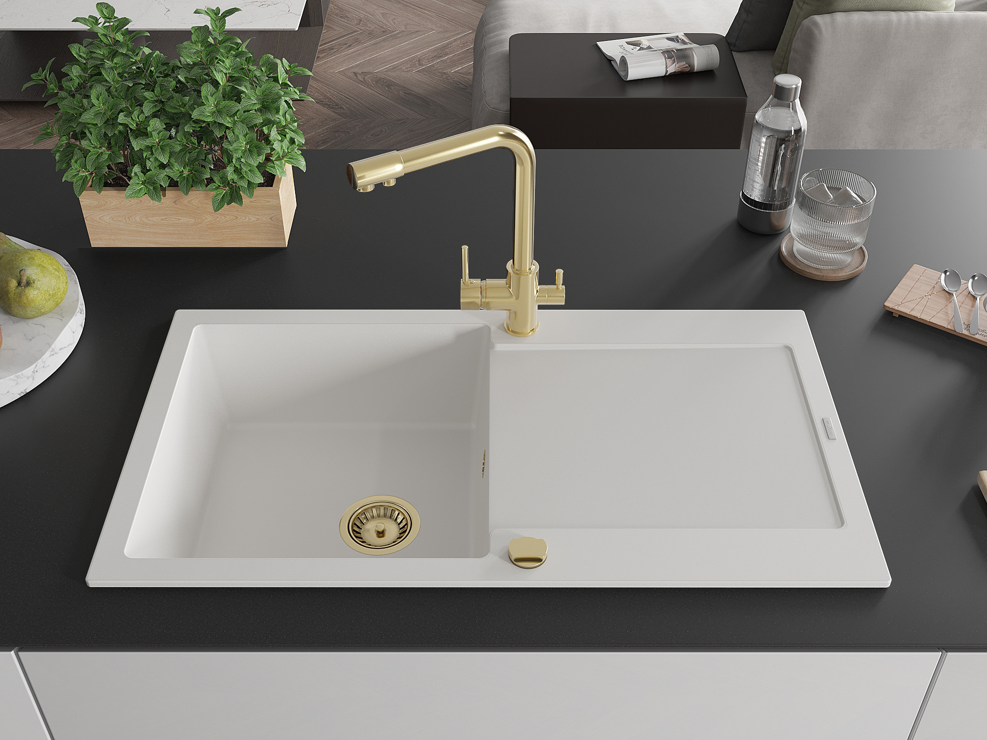 Luxe, mitigeur de cuisine en or