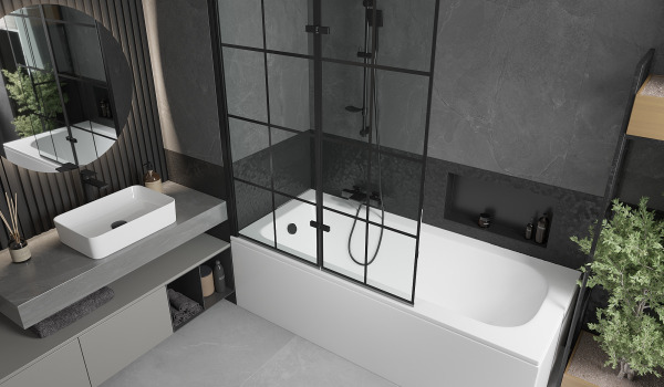 Baignoire avec paravent dans un style industriel